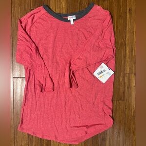 LuLaRoe Randy Coral 3/4 Length Sleeve Tee with Gray Trim
